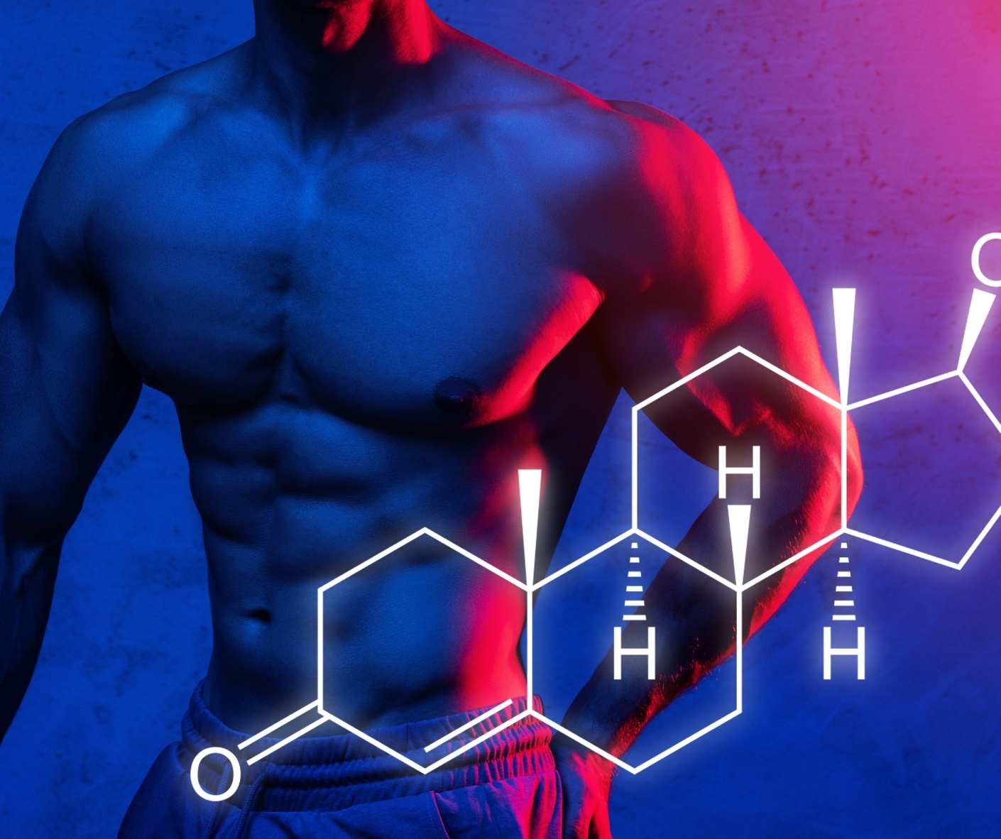 muscular torso with chemical symbol overlay